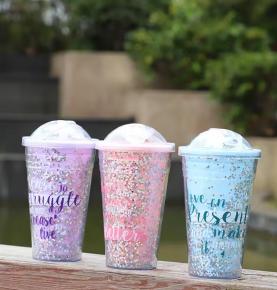 16oz plastic glitter double wall tumbler with dome lid