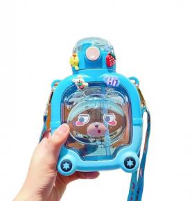 C112 Bear Baby Water Bottle Straw Cup Portable Outdoor Drinking School Cute Cartoon Children Kids Water Bottles With Strap