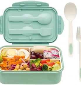 3 compartments plastic bento box reusable pp plastic tiffin box kids lunch box with cutlery