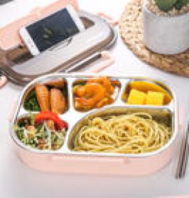 Food Grade 304 Stainless Steel and PP Shell Bento Box Multi-Compartment Multi-Function Student Office Worker Lunch Box
